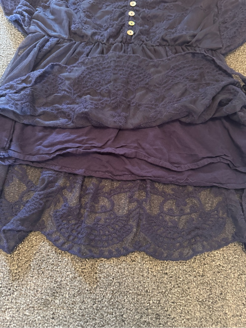 Entro Navy Blue Lace Flutter Sleeve Babydoll Blouse Top Size M - Picture 4 of 8